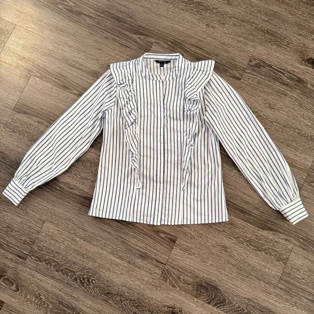 Banana Republic Riley Drama Ruffle Blouse Striped Button Up